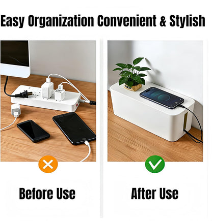 1 Large + 1 Small Cable Management Box Set – 2-Piece Cord Organizer Box, Home Office Desk Wire Storage & Cable Management Solution (Acryliclid lid/Black)