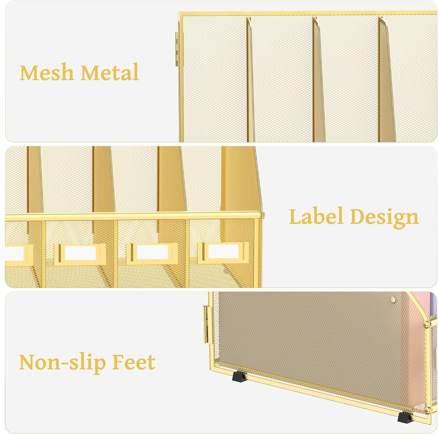 SUPEASY Desk Organizers Metal Desk Magazine File Holder with 5 Vertical Compartments Rack File Organizer for Office Desktop, Classroom, Home Workspace, Black