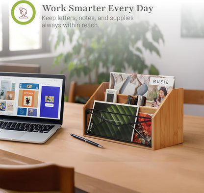 Prosumer's Choice Bamboo Desk Organizer for Office and Home – Natural Bamboo Mail Organizer for Countertop - Wooden Desktop Organizer for Mail, Files, Letters, and Tabletop Storage