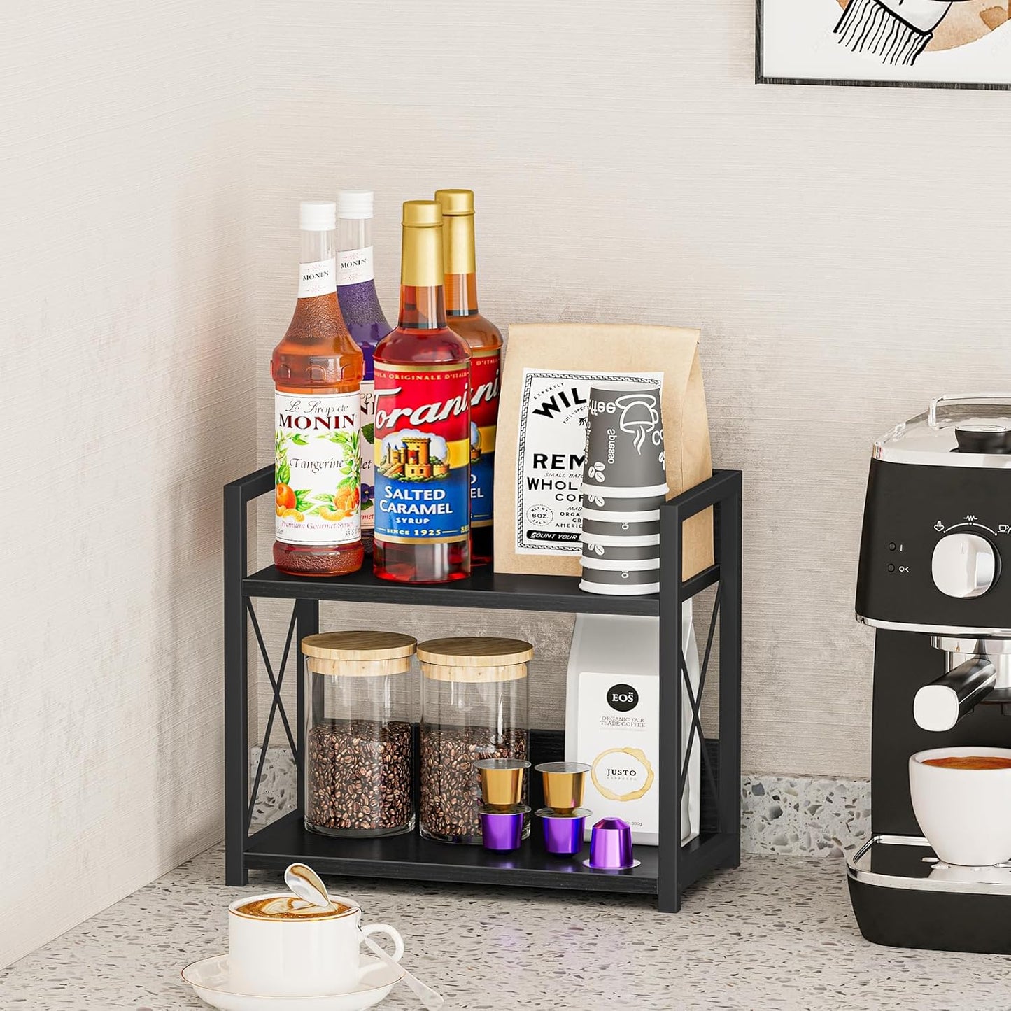 Giikin Countertop Shelf Organizer, 2 Tier Kitchen Spice Rack Organizer for Countertop, Wood Coffee Counter Shelf Organizer for Home (Bamboo, S)