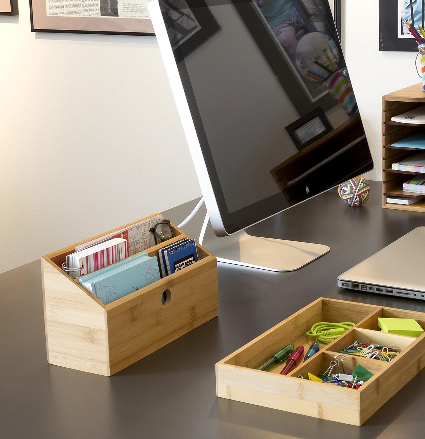 Lipper International 808 Bamboo Wood 2-Slot Office Supply Desk Organizer, 10 3/4" x 4 1/8" x 6"