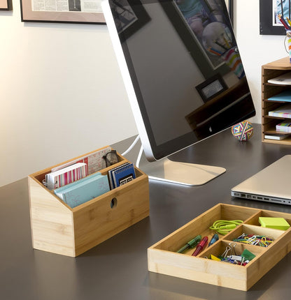 Lipper International 808 Bamboo Wood 2-Slot Office Supply Desk Organizer, 10 3/4" x 4 1/8" x 6"