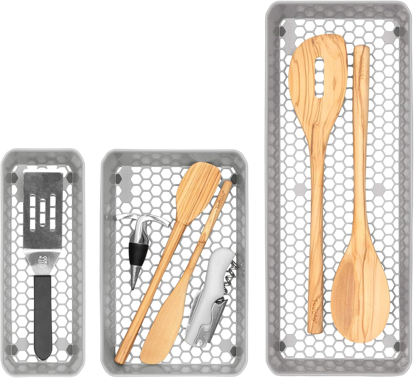 Spectrum Hexa 6 x 12 Drawer Organizer for Kitchen Utensils with Innovative Honeycomb Base Design, Silverware Tray for Cutlery and Flatware Storage, Bathroom Vanity or Desk Solution, Clear Frost