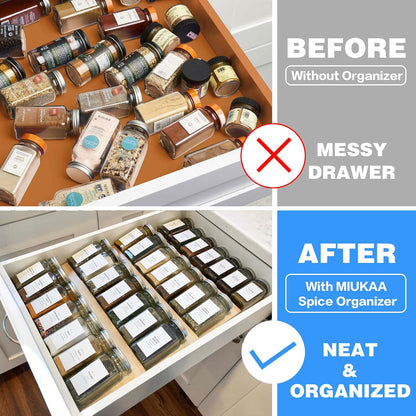 MIUKAA Clear Acrylic Spice Drawer Organizer, 4 Tier- 2 Set Expandable From 13" to 26" Drawer Seasoning Organizer, Kitchen Spice Rack Tray for Drawer/Countertop (Jars not included)