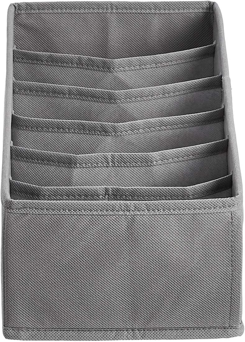 Amazon Basics Collapsible Cloth Drawer Organizer Boxes for Socks, Underwear and Baby Clothes, Storage Bins, Gray, Set of 6