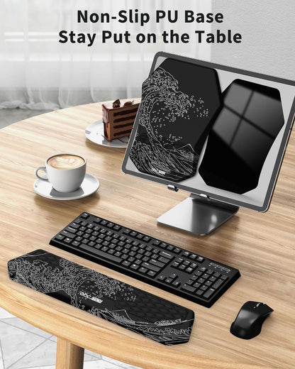 Ergonomic Mouse Pad and Keyboard Wrist Rest Support Set, Massage Design Mousepad for Carpal Tunnel Pain Relief, Memory Foam, Non-Slip PU Base for Computer Desk, Baby Blue