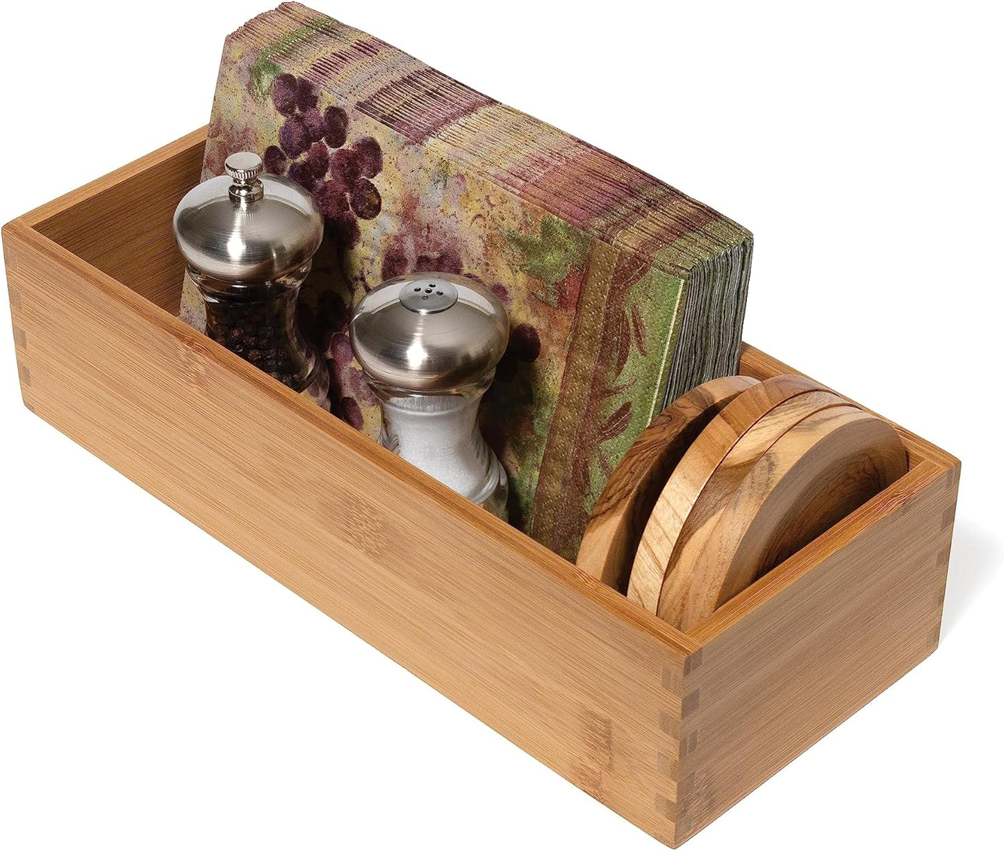 Lipper International Bamboo Wood Utensil Holder Storage Box for Cooking Tools, Makeup, or Office Supplies, 4" x 9 1/4" x 3"
