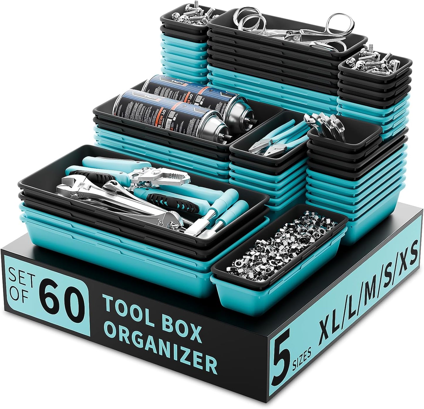 [60 PCS Upgraded] FLYVOLE Tool Box Organizer Tray, Toolbox Desk Drawer Organizer, Tool Box Tray, Toolbox Organization Storage for Rolling Tool Chest (60 PCS)
