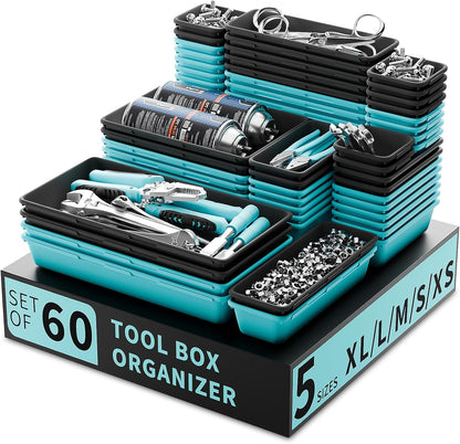 [60 PCS Upgraded] FLYVOLE Tool Box Organizer Tray, Toolbox Desk Drawer Organizer, Tool Box Tray, Toolbox Organization Storage for Rolling Tool Chest (60 PCS)