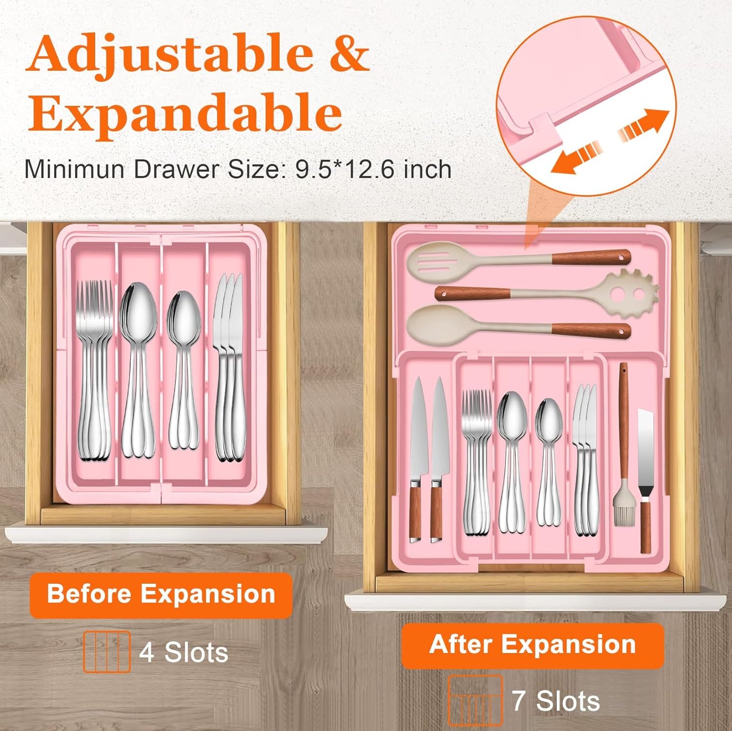 Spaclear Silverware Organizer - Expandable Kitchen Drawer Organizer, Utensil Drawer Organizer, Adjustable Plastic Flatware and Cutlery Holder, Kitchen Organizers Storage for Forks Knives, Black