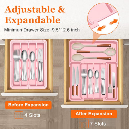 Spaclear Silverware Organizer - Expandable Kitchen Drawer Organizer, Utensil Drawer Organizer, Adjustable Plastic Flatware and Cutlery Holder, Kitchen Organizers Storage for Forks Knives, Black