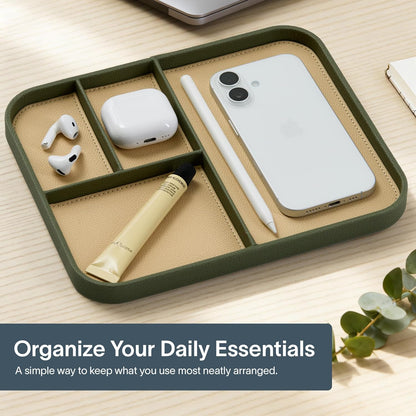Nordik Leather Valet Tray - Pebble Black - 9.5 x 7.9 Inch Medium Vegan Leather Tray - Stylish Nightstand Organizer for Men - Modern Bedside Caddy - EDC Catchall for Key Watch Wallet Jewellery