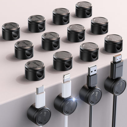 9 Pack Cord Organizer, Chfeila [360°Rotating Twist-Lock] Magnetic Cable Management Clips, Adhesive Phone Charging Keeper Wire Cord Holder for Nightstand/Car/Wall, Office Desk Accessories Decor (Black)