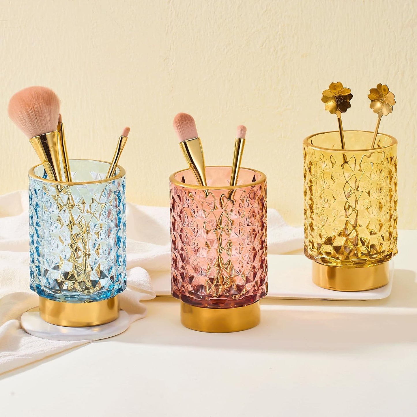 Makeup Brush Holder Organizer,Toothbrush Holders,Desk Pen Pencil Holder,Multifunctional Vintage Glass Brush Cup（A46-6-US）