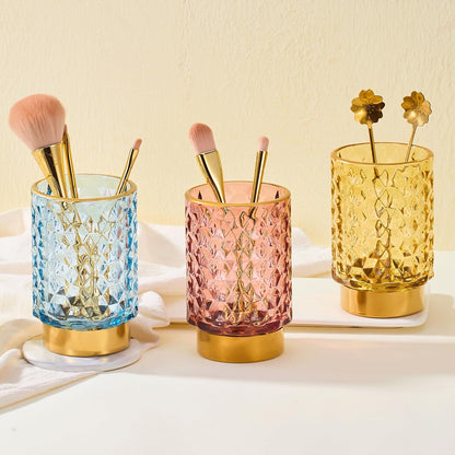 Makeup Brush Holder Organizer,Toothbrush Holders,Desk Pen Pencil Holder,Multifunctional Vintage Glass Brush Cup（A46-6-US）