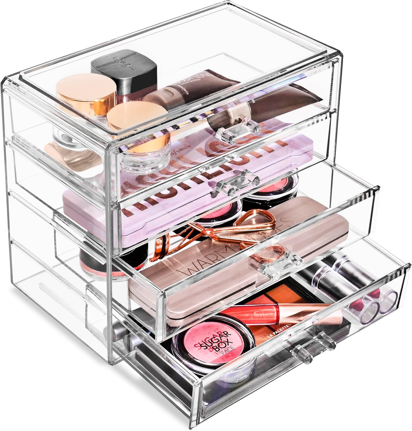 Sorbus Acrylic Makeup Organizer Set, 4-Drawer Vanity & Countertop Cosmetic Storage with Wide Drawers, Clear Makeup Storage for Brushes, Lipsticks, Jewelry – Holiday Gift for Women & Teens