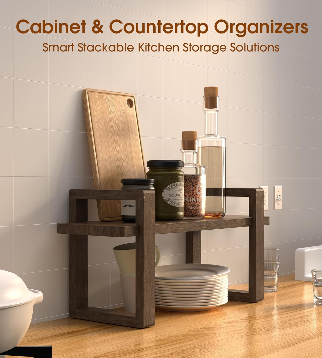 Small Adjustable Desk Bookshelf Organizer – Open Bookend Shelf Flexible to Fit as Much or as Little with Slide-in Joints | Portable, Reversible for Class, Dorm, Home Office | Bamboo
