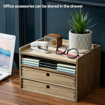 KIRIGEN Wooden Desktop Organizer Paper Storage Letter Tray File Sorter - Desk Rack Magazine File Dividers Holders for Home Office Accessories Wood Desk Cabinet with 3 Layer Trays Natural(3KWJG-NA)