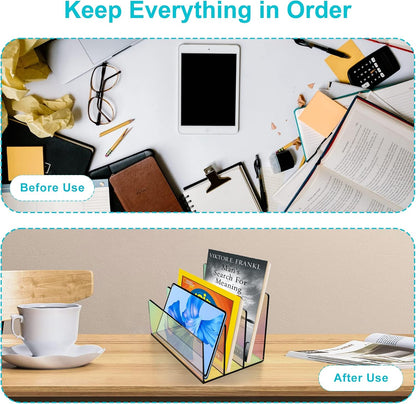 Boloyo Acrylic File Holder,1PC 2 Sections Clear File Organizer Mail Letter Sorter Desktop Folder Holder for Home Office School Envelope Bill Filling Paper Document