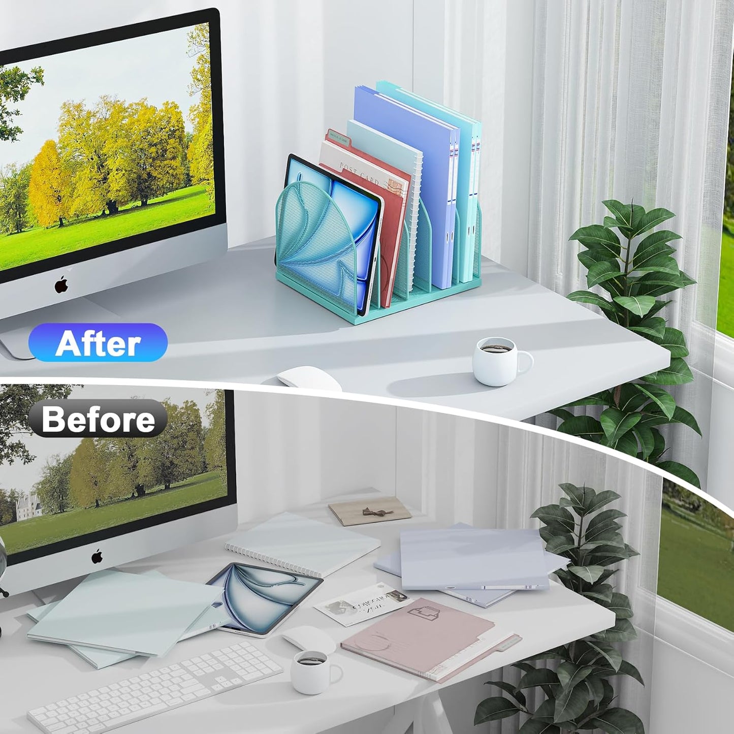 gianotter Desktop File Organizer, Desk Organizer with 5 Compartments, Paper Organizer for Desk, Workspace Organizers for Office Supplies (Black, Upright Style)