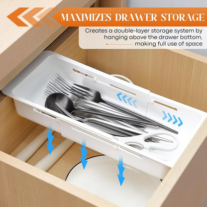 1 Pack Deep Drawer Organizer Bins, Sliding Drawer Organizer Bin Expandable and Adjustable Tray for Kitchen Utensils, Towels, BBQ Tools, Durable Plastic Sliding for Easy Storage (12.4-17.7")