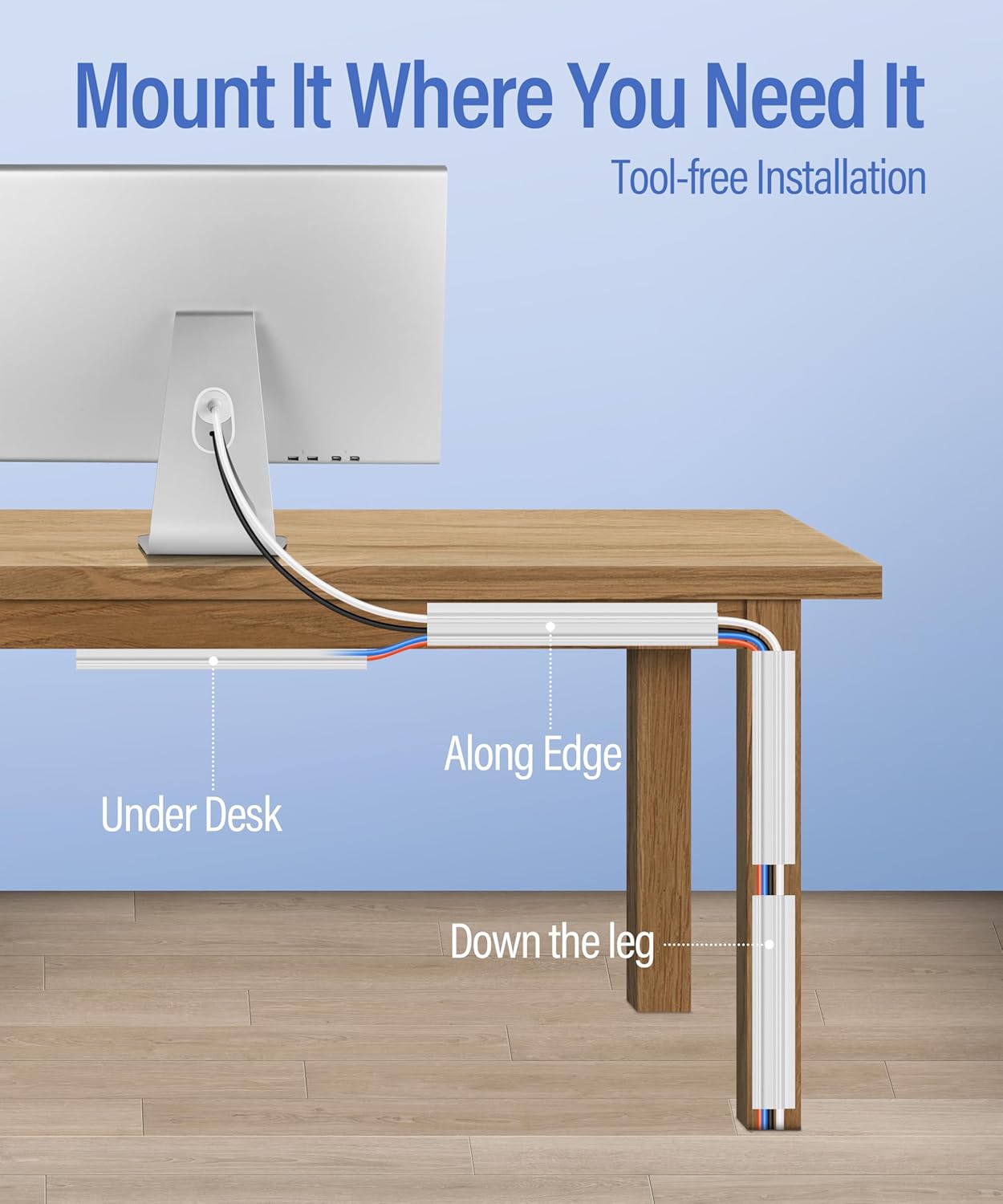 6 Pack Under Desk Cable Management Kit, J Channel Cable Raceway with Double Side Tape, Cord Organizer Tray for Desk, Easy Install, No Drilling, Cable Hider for Home & Office, Child & Pet Proof