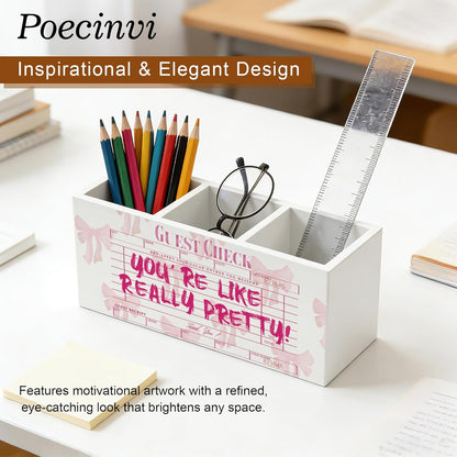Blue Coquette Bow Pen Holder for Home Office Desk, Girly Office Decor, Preppy Blue Ribbon Bow Aesthetic Wooden Box Sign Pencil Holder for Desk Shelf Organizer