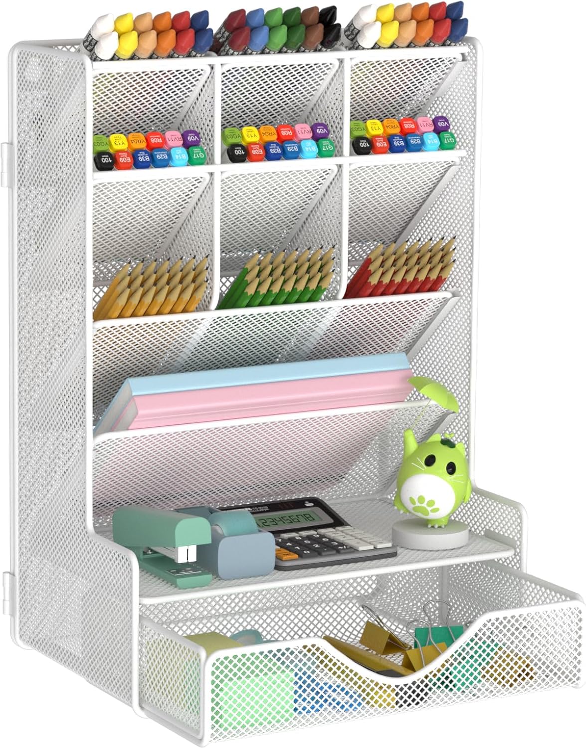 BOHDK Pen Organizer for Desk, Multi-Functional Desk Organizer, Wall Mount Pen Holder with Drawer for School, Office, Home, Art Supplies, Black