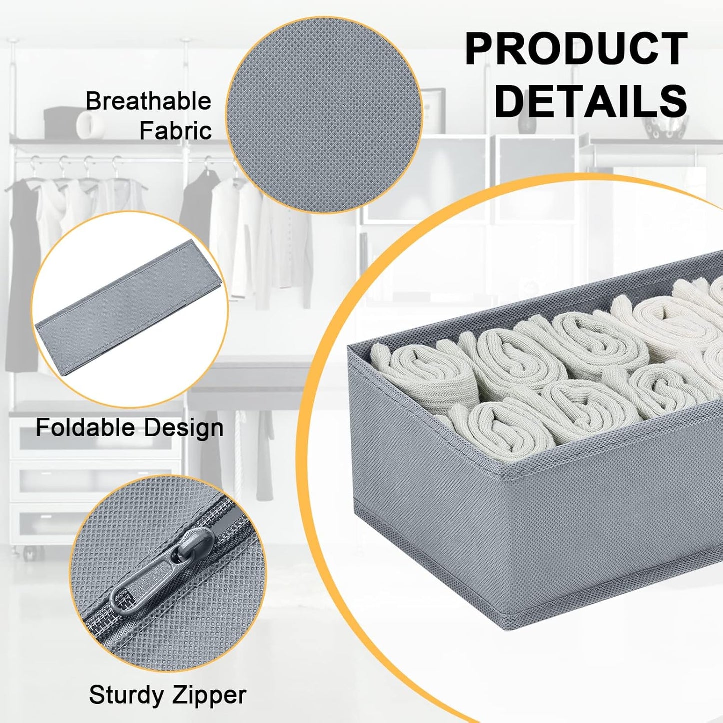 DIMJ Drawer Organizers Clothes, Dresser Organizer Bins for Baby Clothes,Underwear and Sock, Fabric Closet Organization and Storage Boxs, Drawer Dividers for Nursery, Clothing, Tie - 4 Pack, Beige