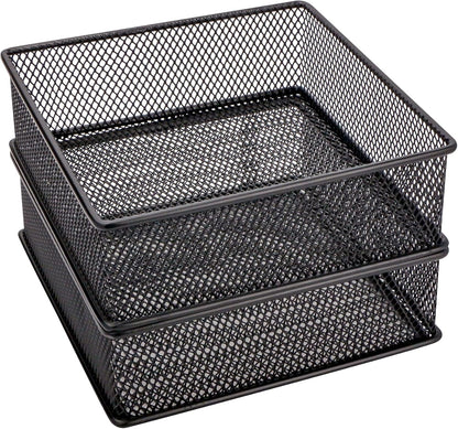 Annova Stackable Mesh Drawer Cabinet and Shelf Organizer Bins Storage Basket School Office Supply Holder Tray- Set of 2 (Gold, 3x3x2 Inch)