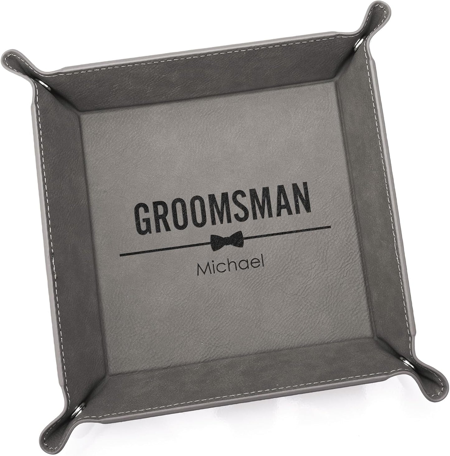 Lifetime Creations Monogrammed Valet Tray for Men (Brown) - Personalized Vegan Leather Catch All, Nightstand Desktop Desk Organizer for Coins, Keys, Watch