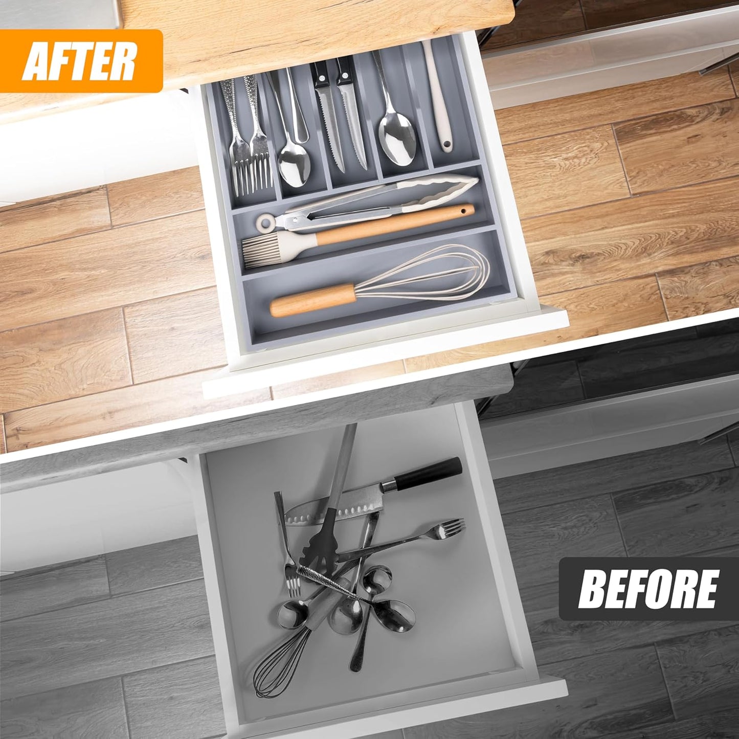 Kitchen Silverware Drawer Organizer and Storage Flatware Cutlery Utensil Holder Spice Rack Containers Bathroom Counter Cabinet Office Desk Makeup Drawer Tray Kitchen and Dining Tools Decor Accessories