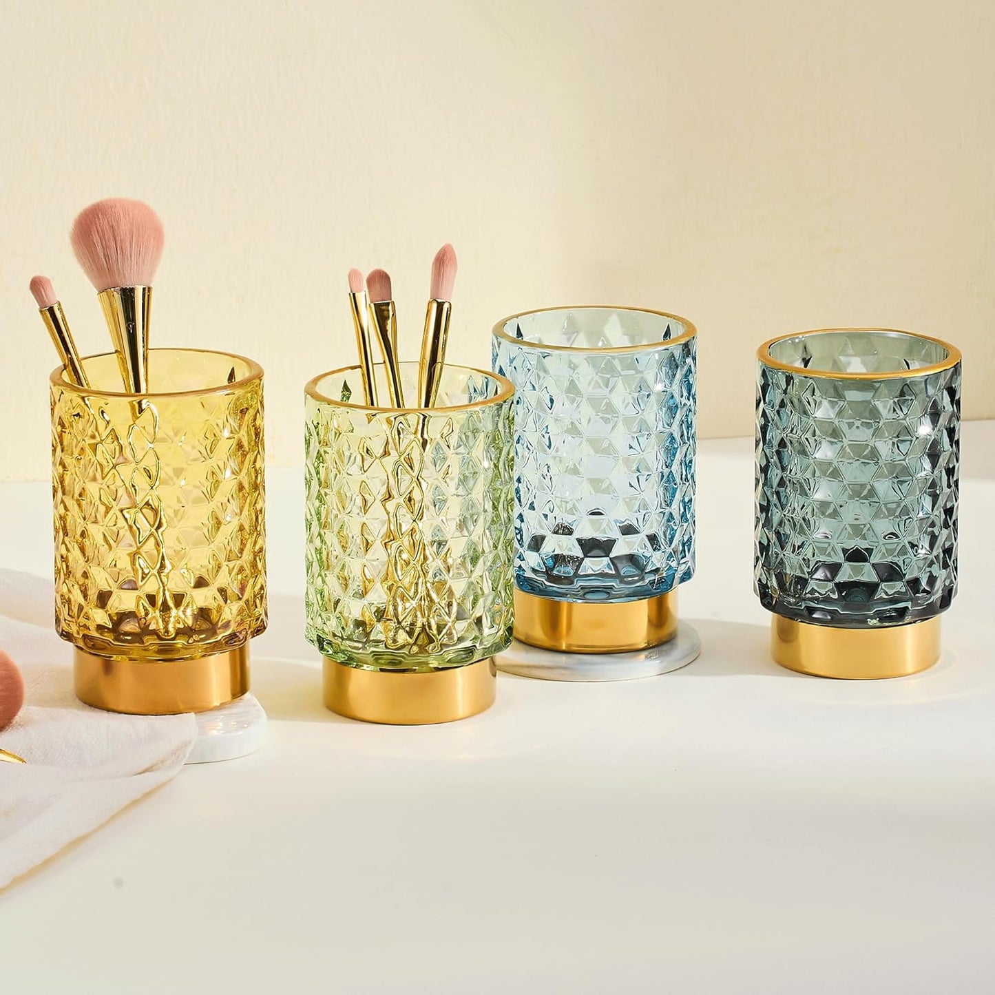 Makeup Brush Holder Organizer,Toothbrush Holders,Desk Pen Pencil Holder,Multifunctional Vintage Glass Brush Cup（A46-6-US）