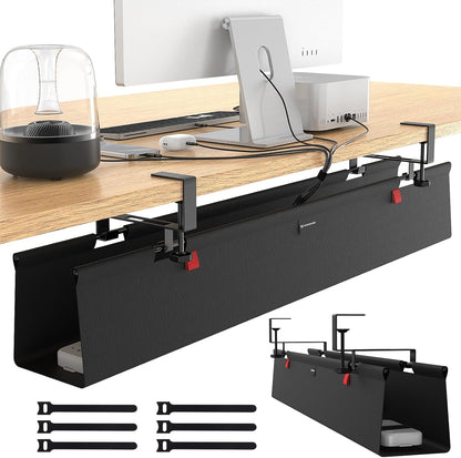 No Drill Under Desk Cable Management Tray, 28" Cord Management Tray with Cable Loop, Upgraded Oxford Fabric Wire Management for Standing Desk - No Damage to Table