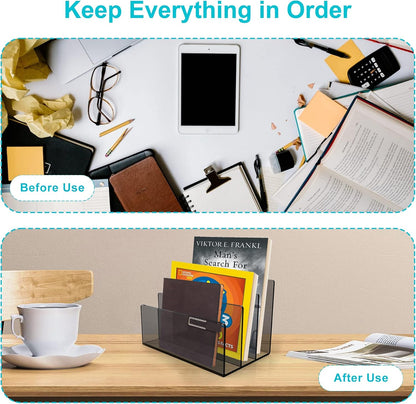 Boloyo Acrylic File Holder,1PC 2 Sections Clear File Organizer Mail Letter Sorter Desktop Folder Holder for Home Office School Envelope Bill Filling Paper Document