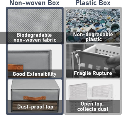 DIMJ Closet Organizers and Storage - Fabric Bins with Drawers for Closet Foldable Clothes Organizers with Clear Window, Stackable Storage Drawers Units for Bedroom, Living Room, 4-Pack, Grey