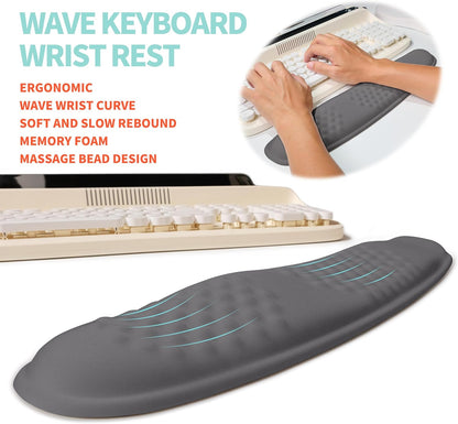 2-in-1 Ergonomic Set, Wave Rise Keyboard Wrist Rest and Massage Bulge Slope Mouse Pad Wrist Support, Cushion Memory Foam Integrated to Relieve Wrist Pain, Black