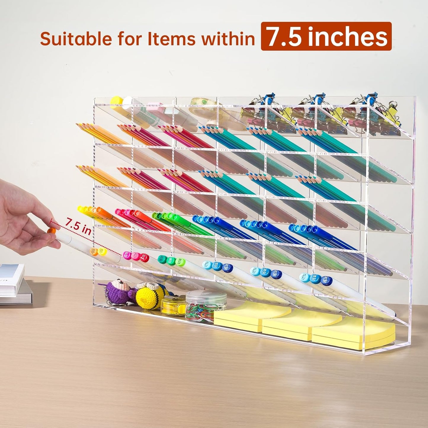 BEYGORM Acrylic Vertical Marker Organizer for 150 Markers with 13 Compartments, Clear Angled Pen & Pencil Holder, Large Desk Stationery & Art Supply Storage for Office & School (10.2 x 9.8 x 4 Inch)