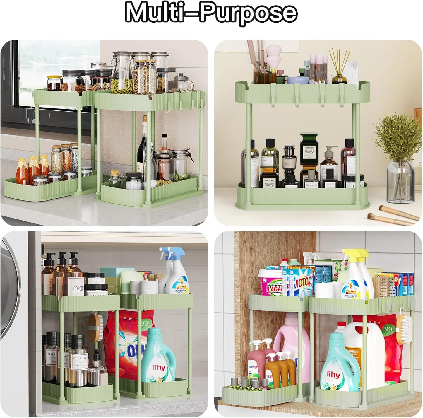 Ukeetap Multi-Purpose Pull-Out Storage Organizers, Under Sink/Cabinet Organizers and Storage for Bathroom & Kitchen, Black, 12.8 Inches, 2 Packs