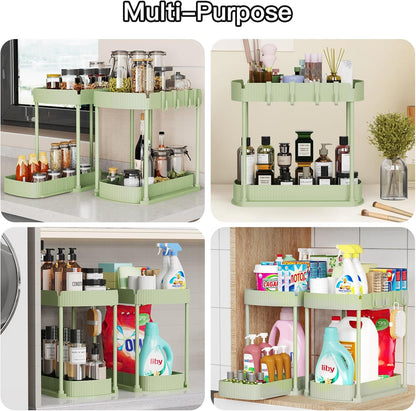 Ukeetap Multi-Purpose Pull-Out Storage Organizers, Under Sink/Cabinet Organizers and Storage for Bathroom & Kitchen, Black, 12.8 Inches, 2 Packs
