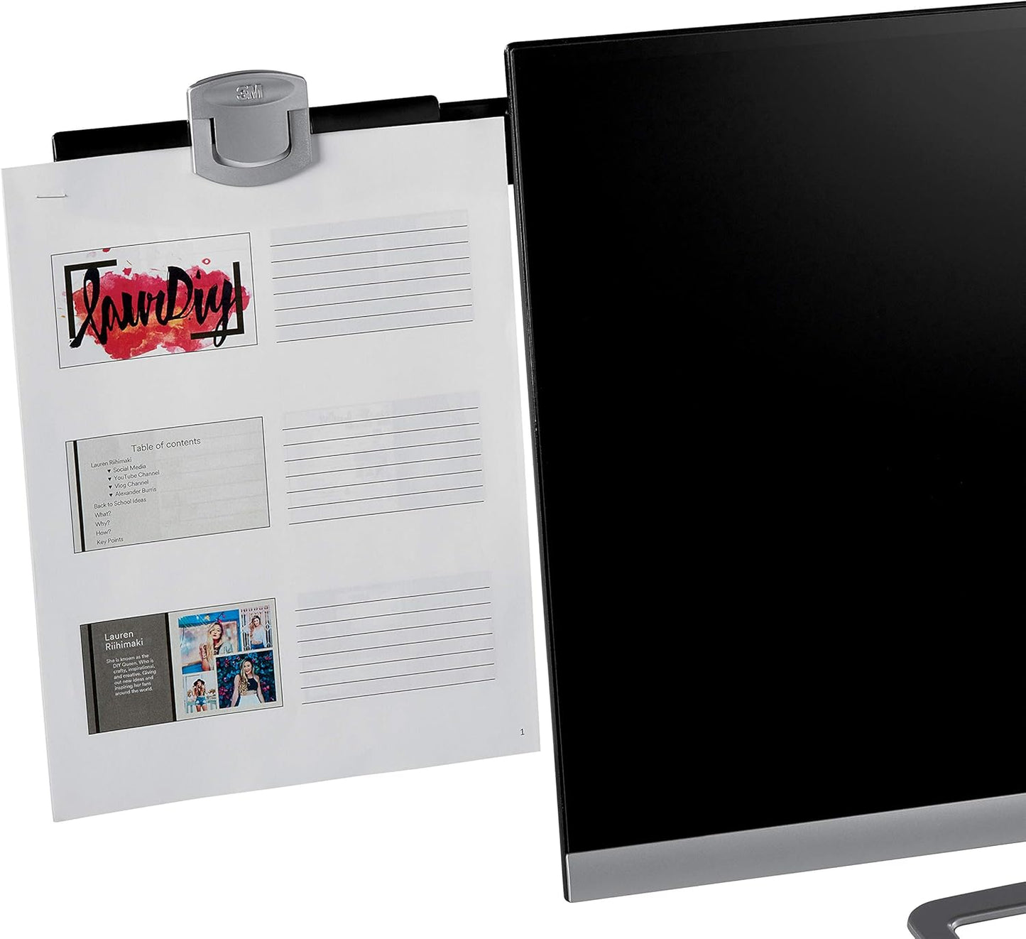 3M Monitor Mount Document Clip Copy Clip, Mounts Right or Left with Command™ Adhesive, Use on Monitors and Laptops for Easy Viewing and Reduced Clutter, Holds up to 30 Sheets, Black (DH240MB)
