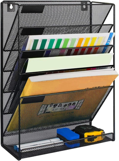 Kuntine.B Wall File Organizer Office Hanging Magazine Holder Wall File Organizer for Office Home (Black, 5 Tier)