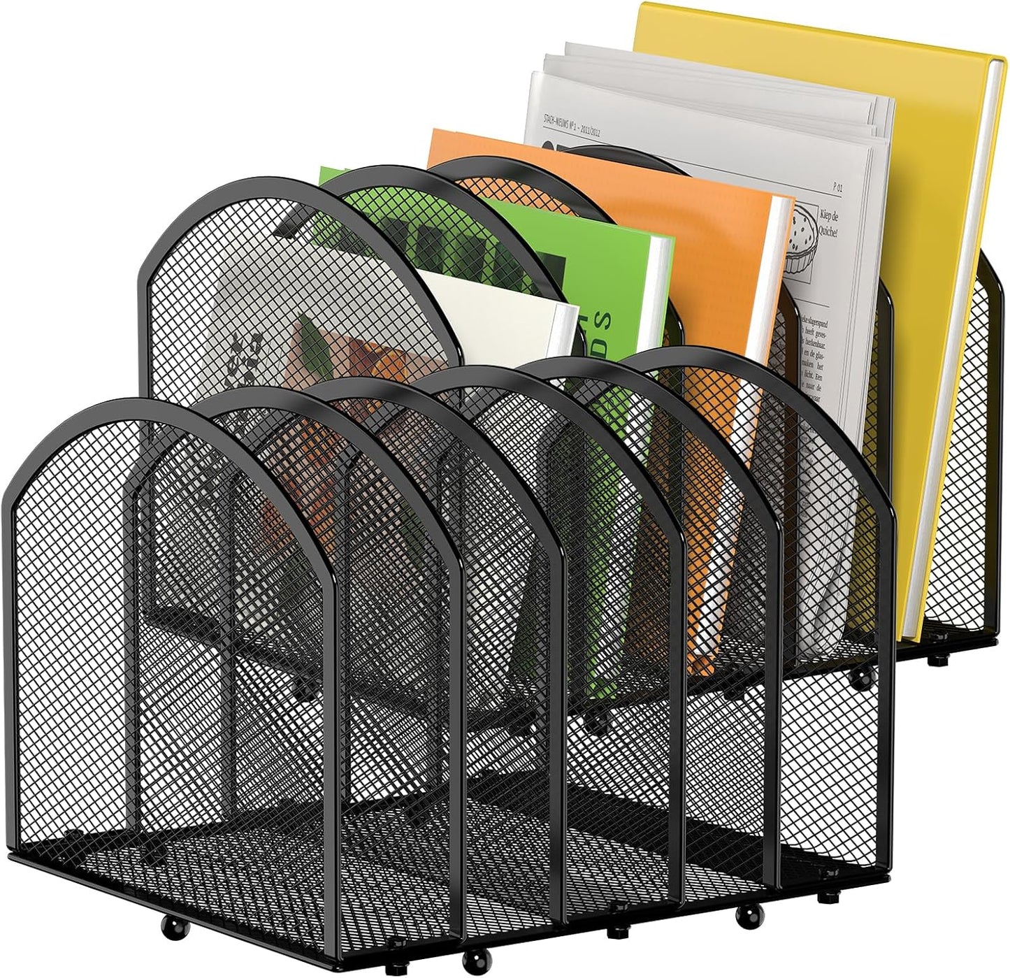 MINDEPOT 5-Section Desk File Organizer, Vertical Desktop File Holder Mail Sorter File Folder Holder Organization for Office School & Classroom (Black - 1Pack)