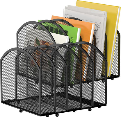 MINDEPOT 5-Section Desk File Organizer, Vertical Desktop File Holder Mail Sorter File Folder Holder Organization for Office School & Classroom (Black - 1Pack)
