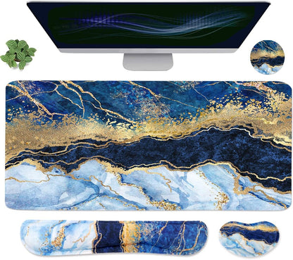 Large Mouse Pad and Keyboard Wrist Rest, Desk Pad for Keyboard and Mouse, 4-in-1 Large Gaming Mouse Pad with Wrist Support, Desk Mat for Home Office Study Game-Galaxy Fluid