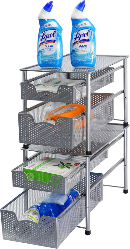 Simple Houseware Stackable 3 Tier Sliding Basket Organizer Drawer, Silver