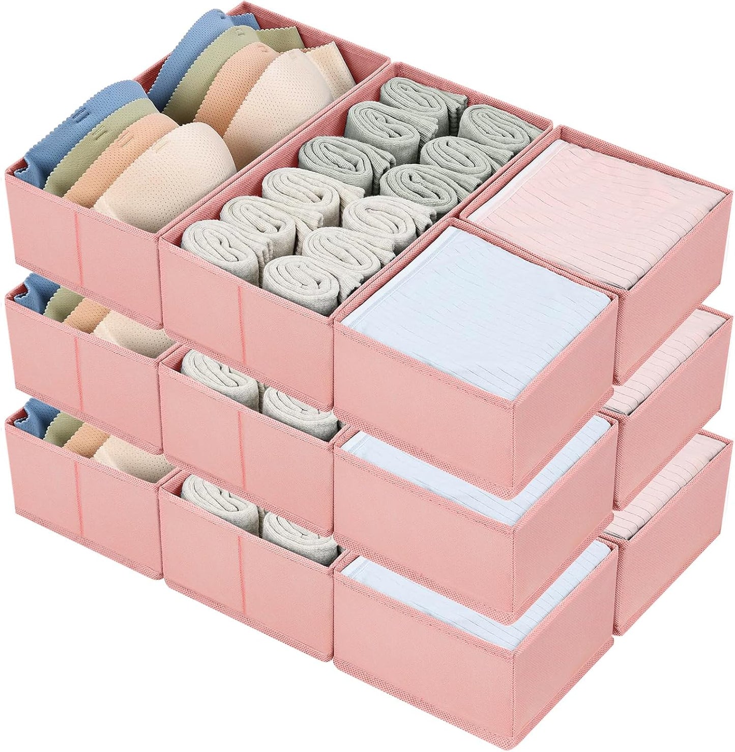 DIMJ Drawer Organizers Clothes, Dresser Organizer Bins for Baby Clothes,Underwear and Sock, Fabric Closet Organization and Storage Boxs, Drawer Dividers for Nursery, Clothing, Tie - 4 Pack, Beige