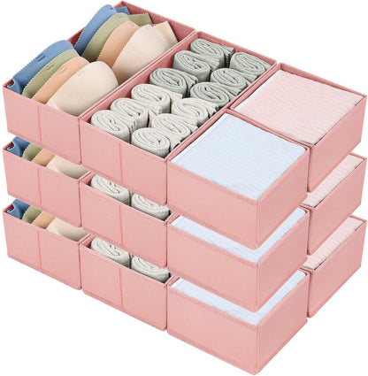 DIMJ Drawer Organizers Clothes, Dresser Organizer Bins for Baby Clothes,Underwear and Sock, Fabric Closet Organization and Storage Boxs, Drawer Dividers for Nursery, Clothing, Tie - 4 Pack, Beige
