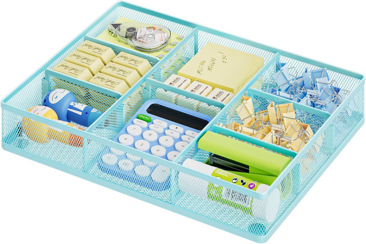 Marbrasse Desk Drawer Organizer, Metal Mesh Drawer Organizer Tray with 5 Adjustable Compartments,Desk Organizers and Accessories for Home,Office,Kitchen,Makeup,Vanity (Black)