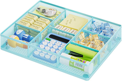 Marbrasse Desk Drawer Organizer, Metal Mesh Drawer Organizer Tray with 5 Adjustable Compartments,Desk Organizers and Accessories for Home,Office,Kitchen,Makeup,Vanity (Black)